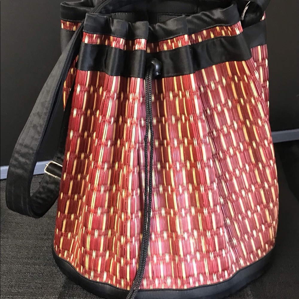 Baskets of Cambodia Silhouette Crimson Tatami Style Drawstring Shoulder Bag.